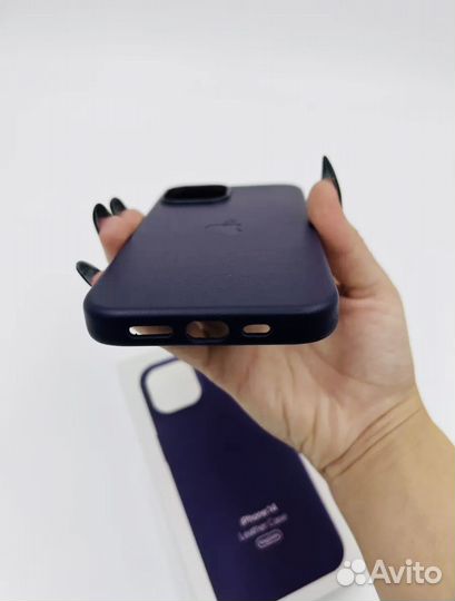 Кожанный чехол для iPhone 14 Leather Case MagSafe