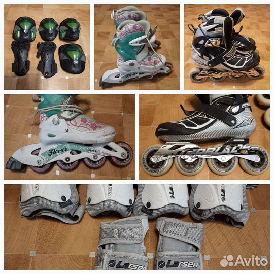 Коньки роликовые (2 пары), детские и взрослые