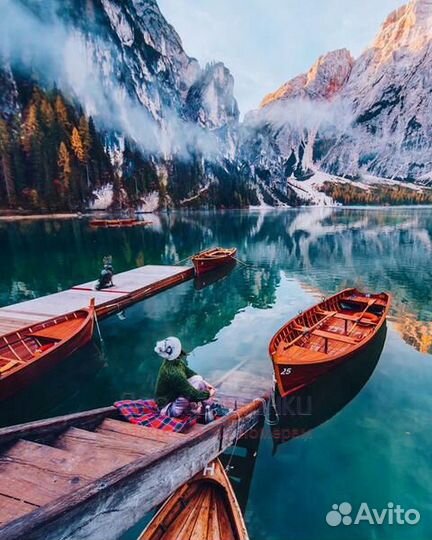 Алмазная мозаика 40x50 Девушка на причале среди го