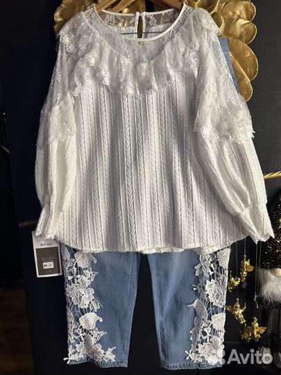 Блузка кофта с французким кружевом 50/60