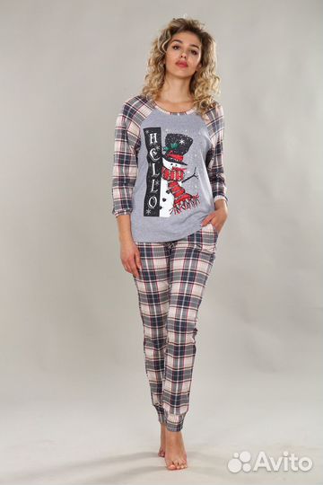 Оптом. ТК Пижама - клетка серый №Н-230