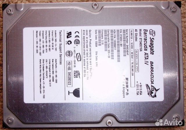 Винчестер Seagate 40 Гб Barracuda 7200.7 ST340016A