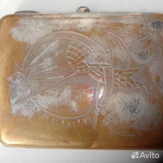 Портсигар советский посеребрянный латунь