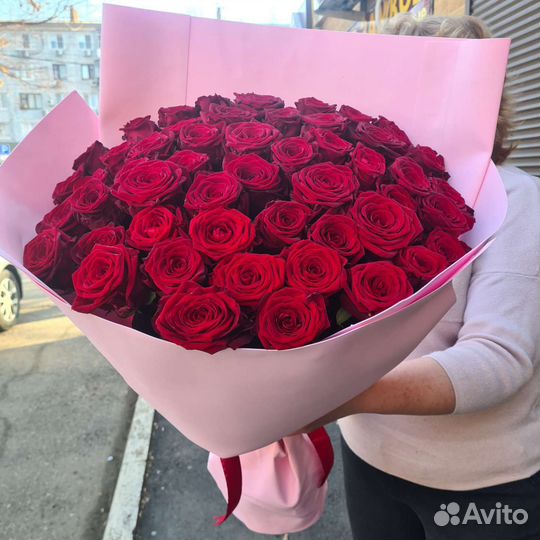 Большой букет роз метровые розы 101 роза