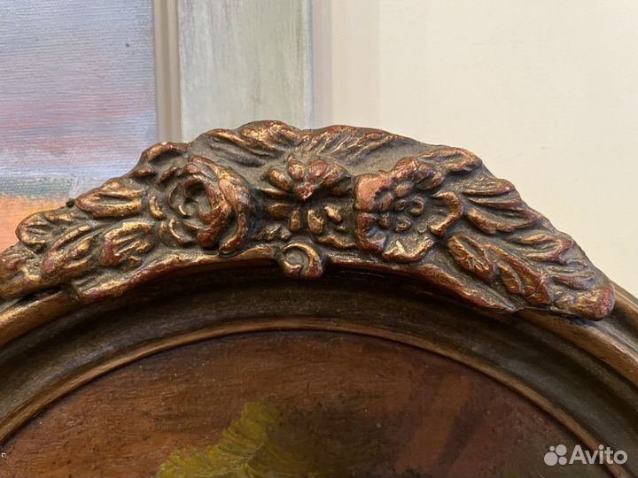 Антикварный набор для камина латунь, картина живо