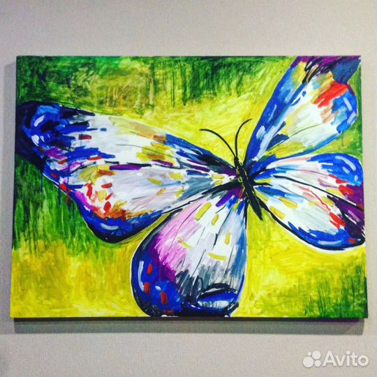 Картина бабочка на холсте 55 на 75 акрил