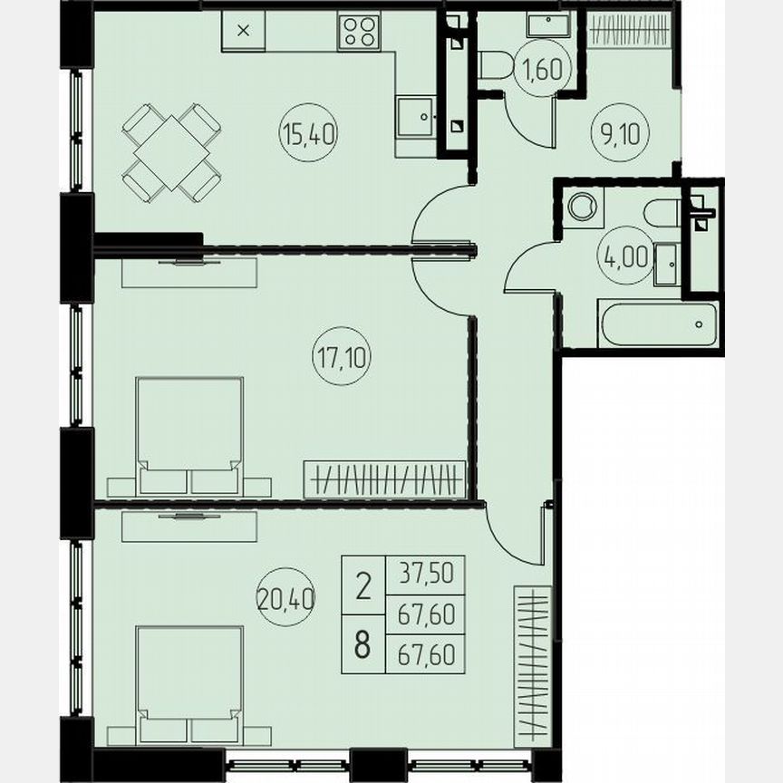 2-к. квартира, 67,6 м², 24/28 эт.