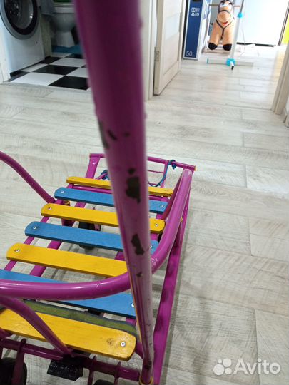 Детские санки с колесами и ручкой для взрослого