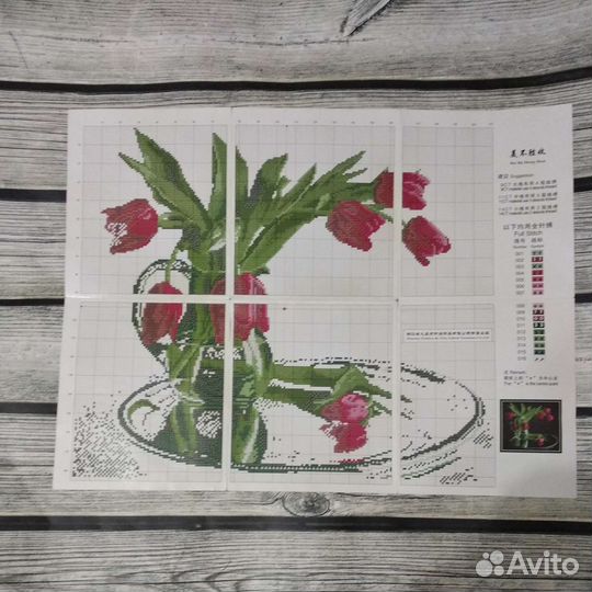 Остатки набора для вышивания (канва, схема, нитки)