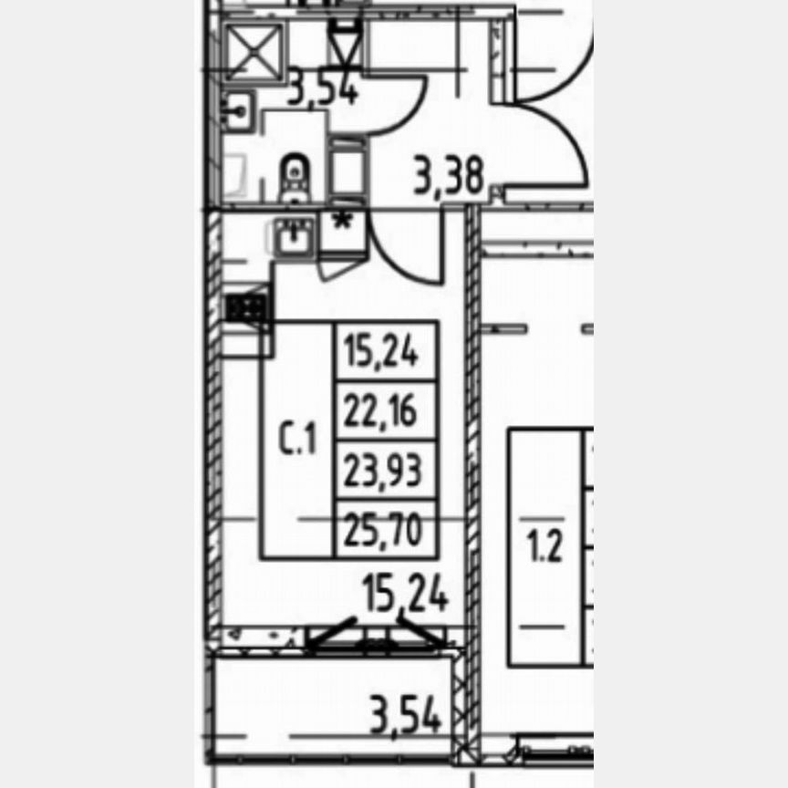 Квартира-студия, 25,7 м², 4/12 эт.
