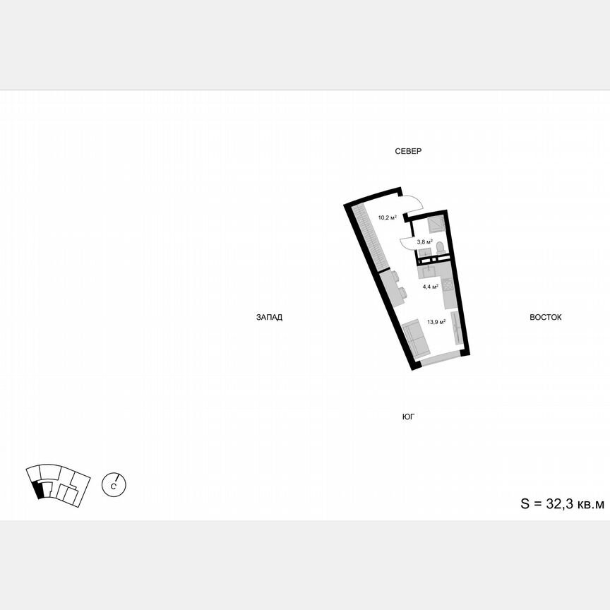 Квартира-студия, 32,3 м², 16/17 эт.