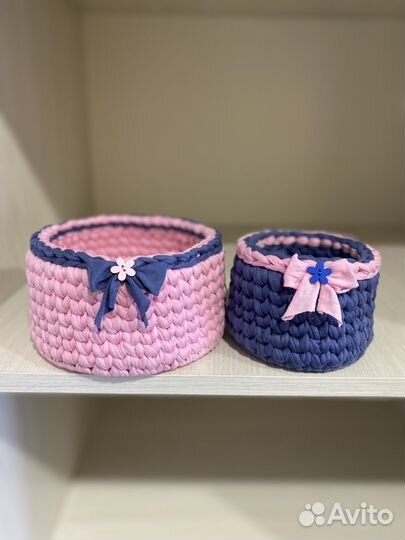 Вязаные корзинки для хранения
