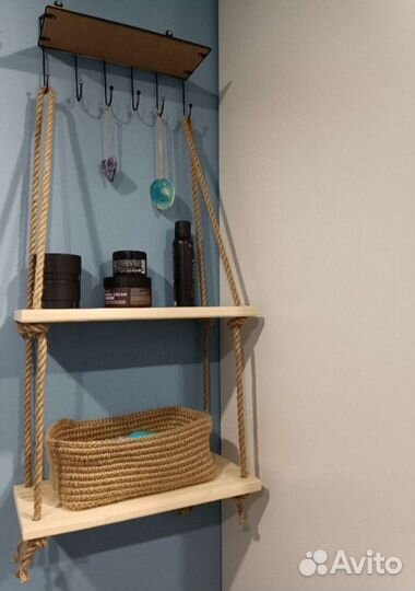 Деревянная полка настенная (два отдела)