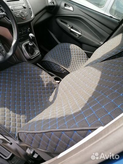 Накидки лён с синей строчкой