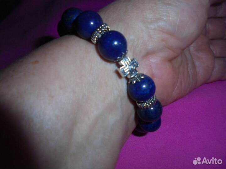 Брасл натур обсидиан лазурит коралл агат варисцит