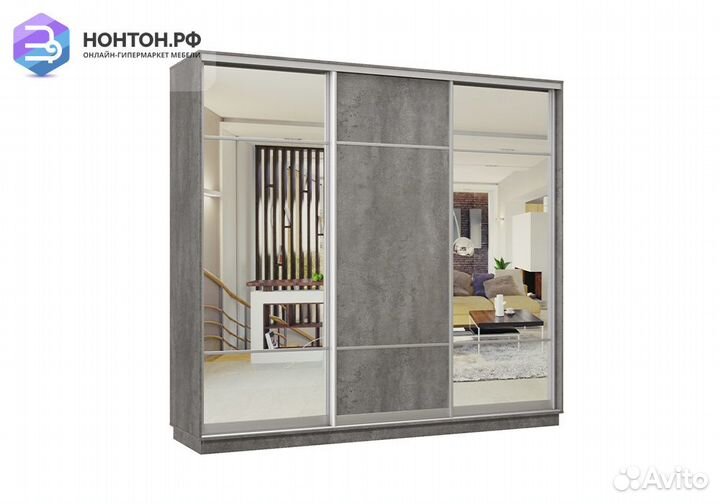 Шкаф-купе трёхдверный Электра с 2 зеркалами бетон