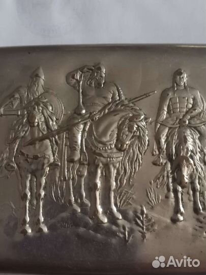 Портсигар Три богатыря. Мельхиор 40 года