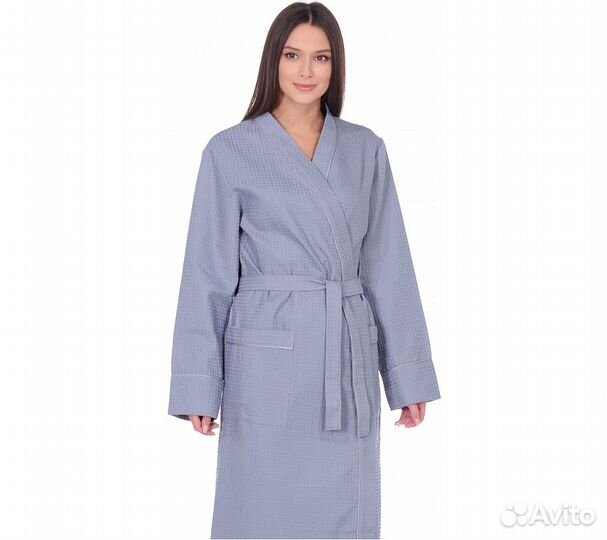 Халат вафельный Home One с кантом серый 48