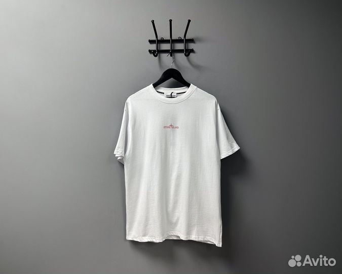 Футболка Stone Island white black red