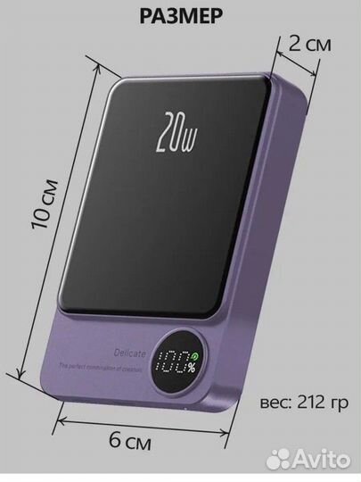 Повербанк с беспроводной зарядкой magSafe 10000мАч