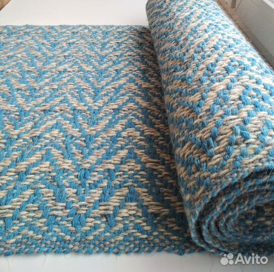 Дорожка домотканая шерстяная серо-голубая (половик