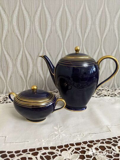 Сахарница и чайник кобальт