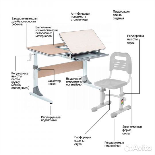 Комплект парта Anatomica Study-100 со стулом Anato