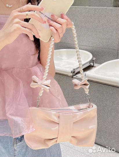Сумочка женская розовая жемчужная перламутр
