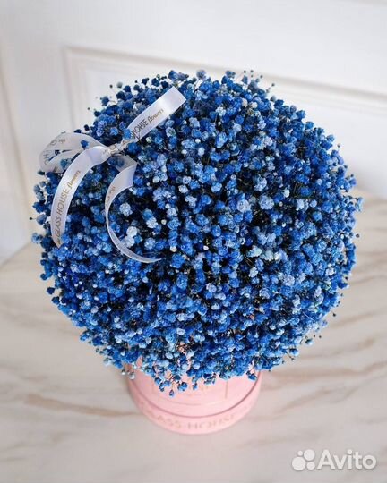 Большая шляпная коробка с гипсофилой (доставка)