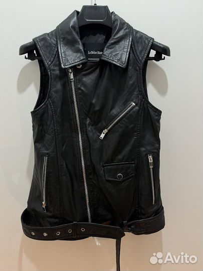 Женская кожанная безрукавка черная
