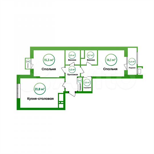 2-к. квартира, 72,9 м², 14/16 эт.