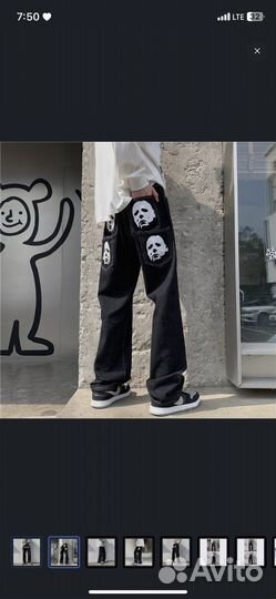 Джинсы с принтом у2к унисекс