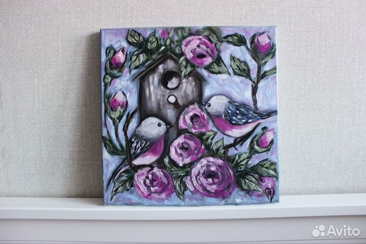 Картина маслом на холсте (Птички)