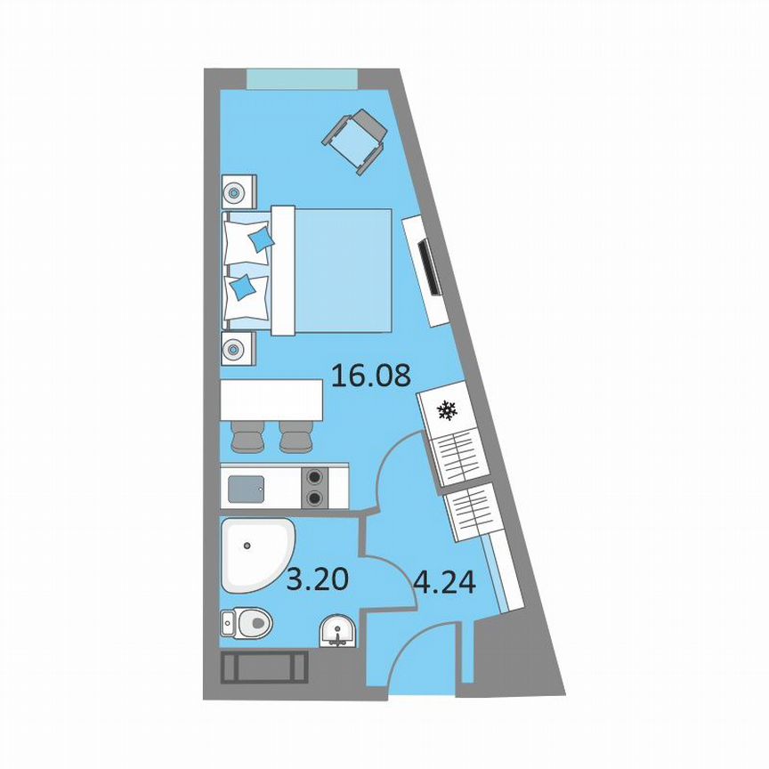 1-к. апартаменты, 23,3 м², 13/13 эт.