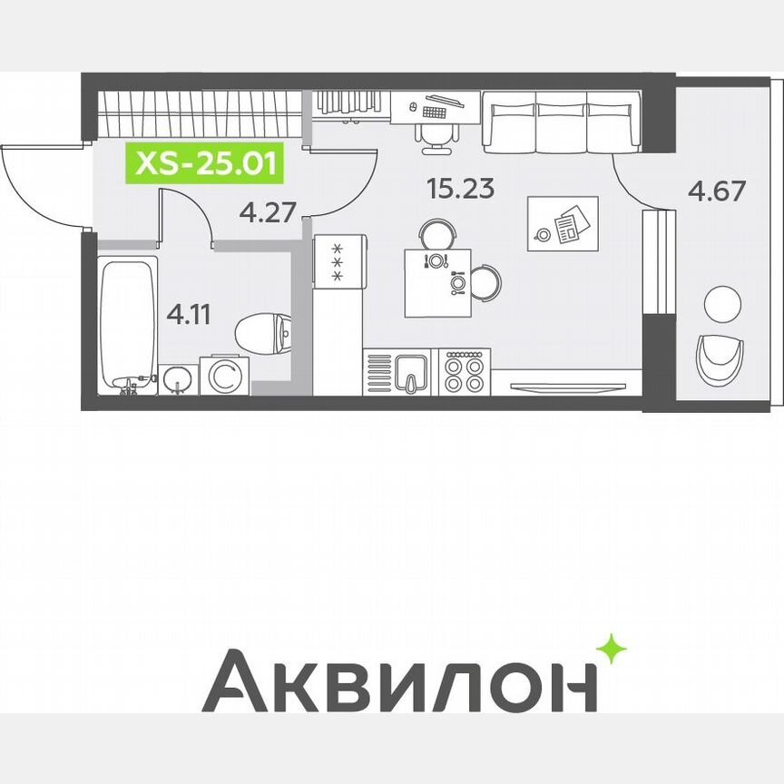 Квартира-студия, 25 м², 2/12 эт.