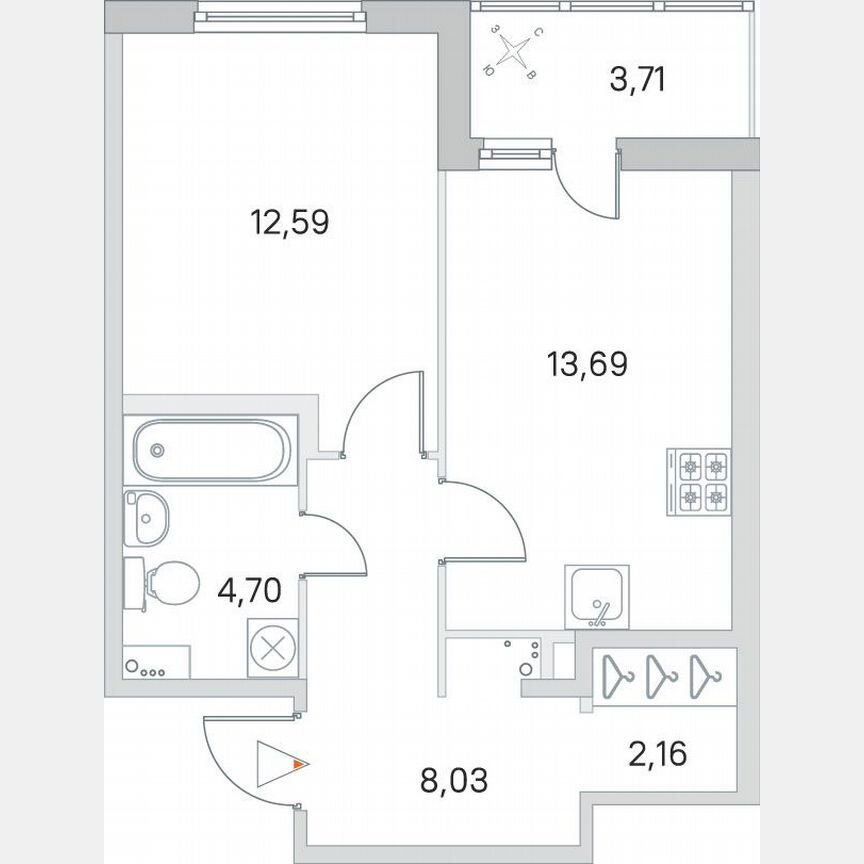 1-к. квартира, 42,8 м², 1/8 эт.