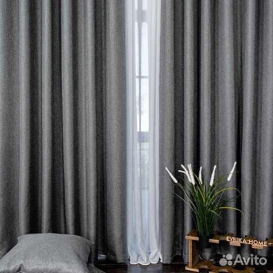 Комплект портьер рогожка Орфей Темно-серый