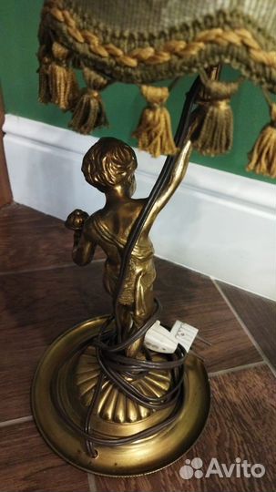 Лампа бронзовая настольная абажур старин до 1917 г