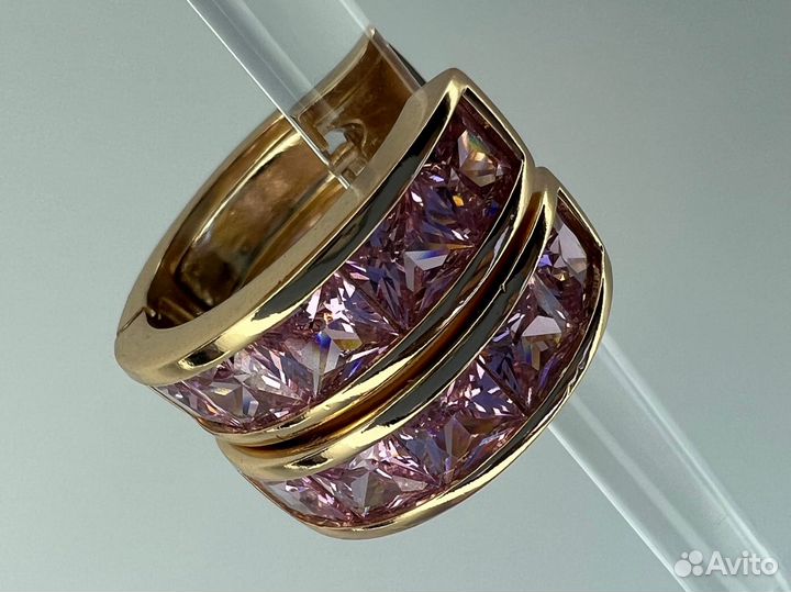 Серьги-кольца конго со сваровски розовые