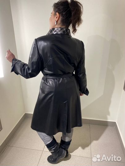 Кожаный плащ женский авторский дизайн 48 размер