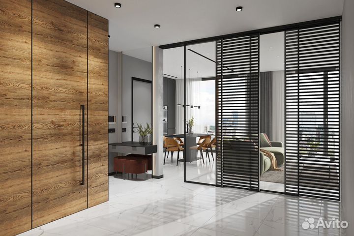 Перегородка с матовым стеклом