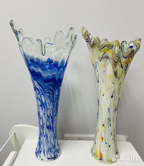 Ваза цветное гутное стекло СССР