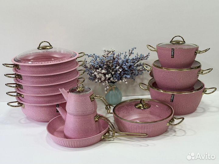 Набор кастрюли чайник мантоварка гранит Турция
