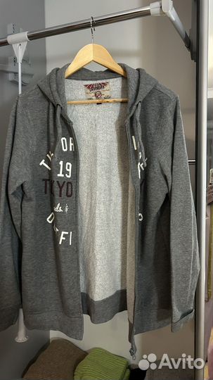 Толстовка мужская теплая серая с капюшоном m