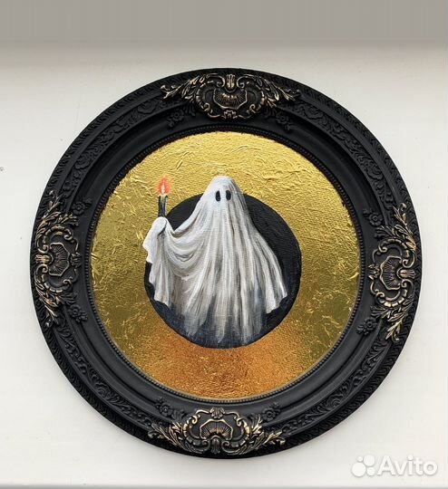 Картина маслом, привидение, призрак в рамке, 20 см