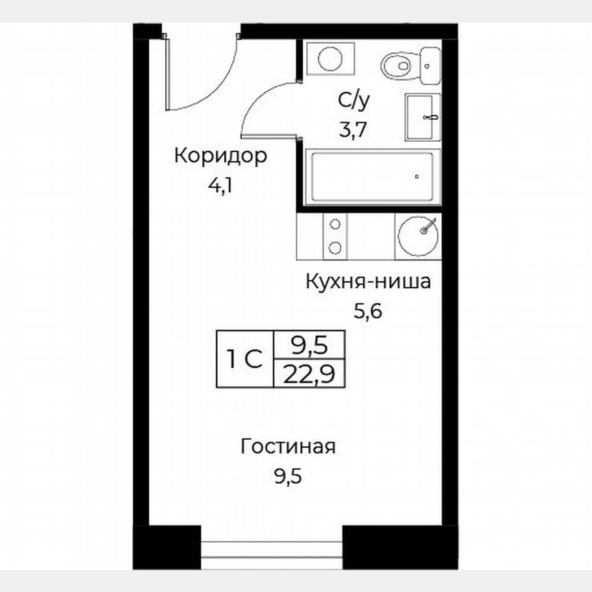 Апартаменты-студия, 22,9 м², 25/30 эт.