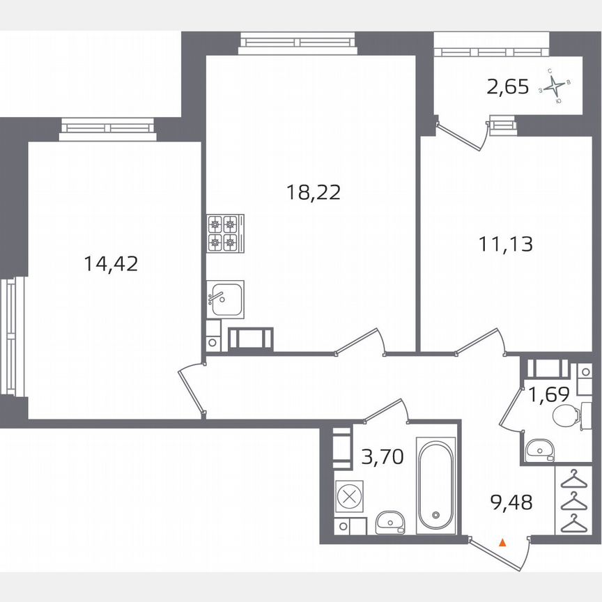 2-к. квартира, 60 м², 11/17 эт.