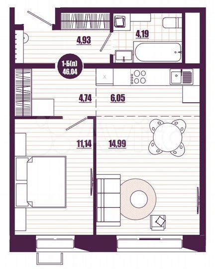 1-к. квартира, 46 м², 16/16 эт.
