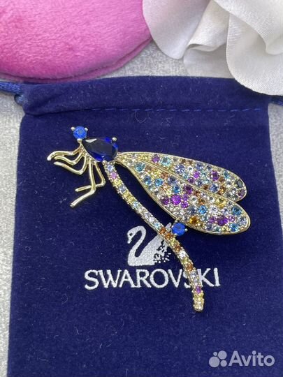 Брошь стрекоза с кристаллами Swarovski