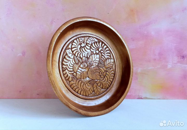 Блюдо резное 23 см Ручная работа Дерево, лак